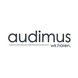 Logo von audimus mit dem Slogan 'wir.hören.'